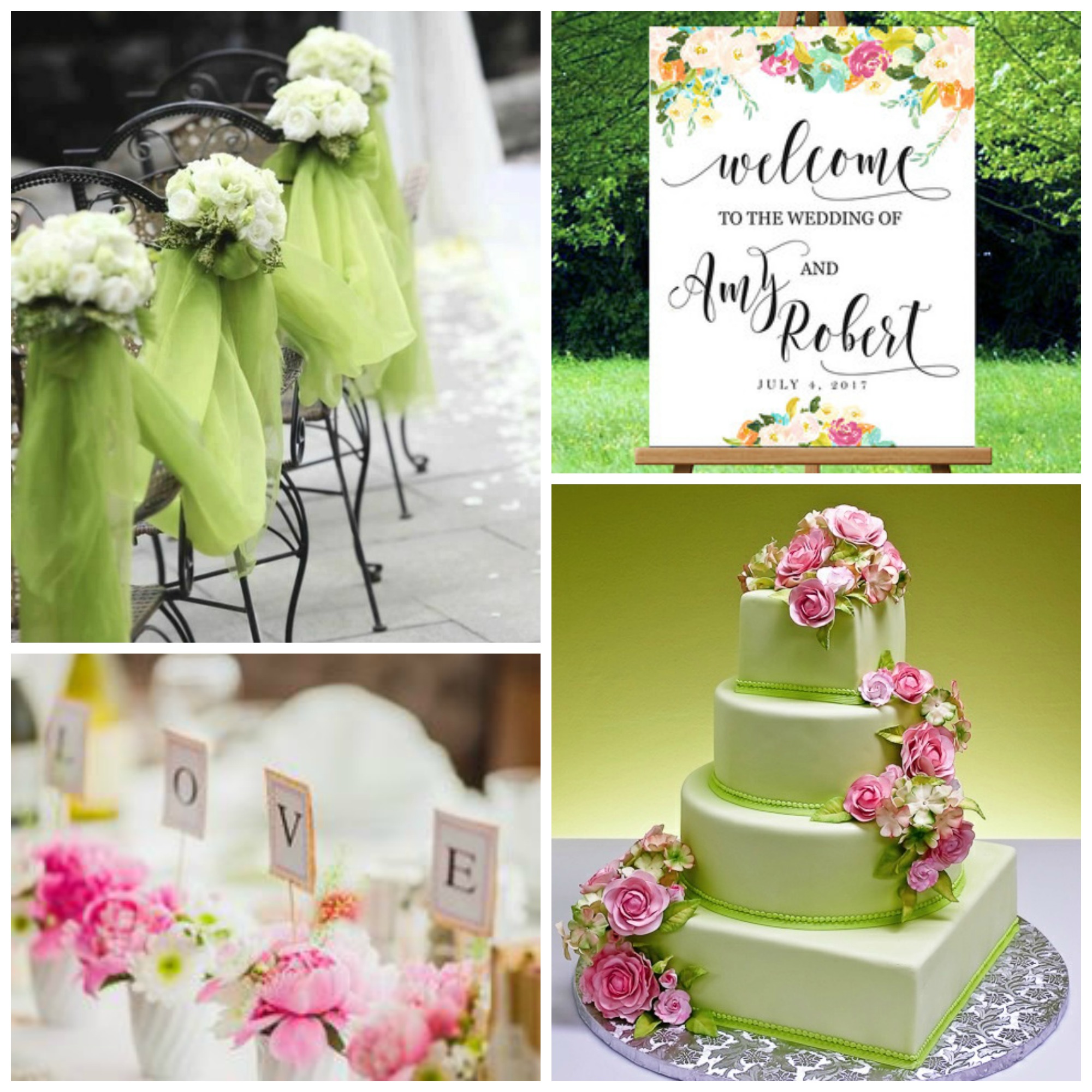 pink and green wedding reception details and decor