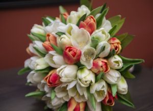 orange and white silk tulip bouquet