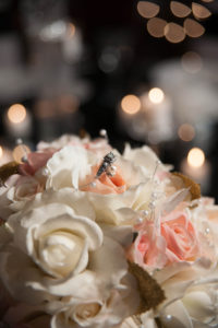 pastel silk roses bokeh wedding bouquet