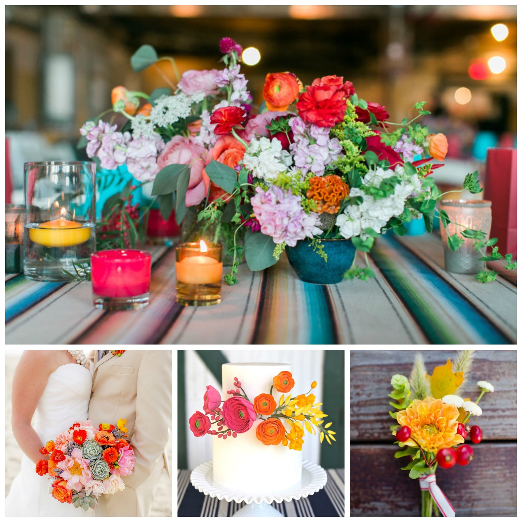 colorful wedding centerpieces collage