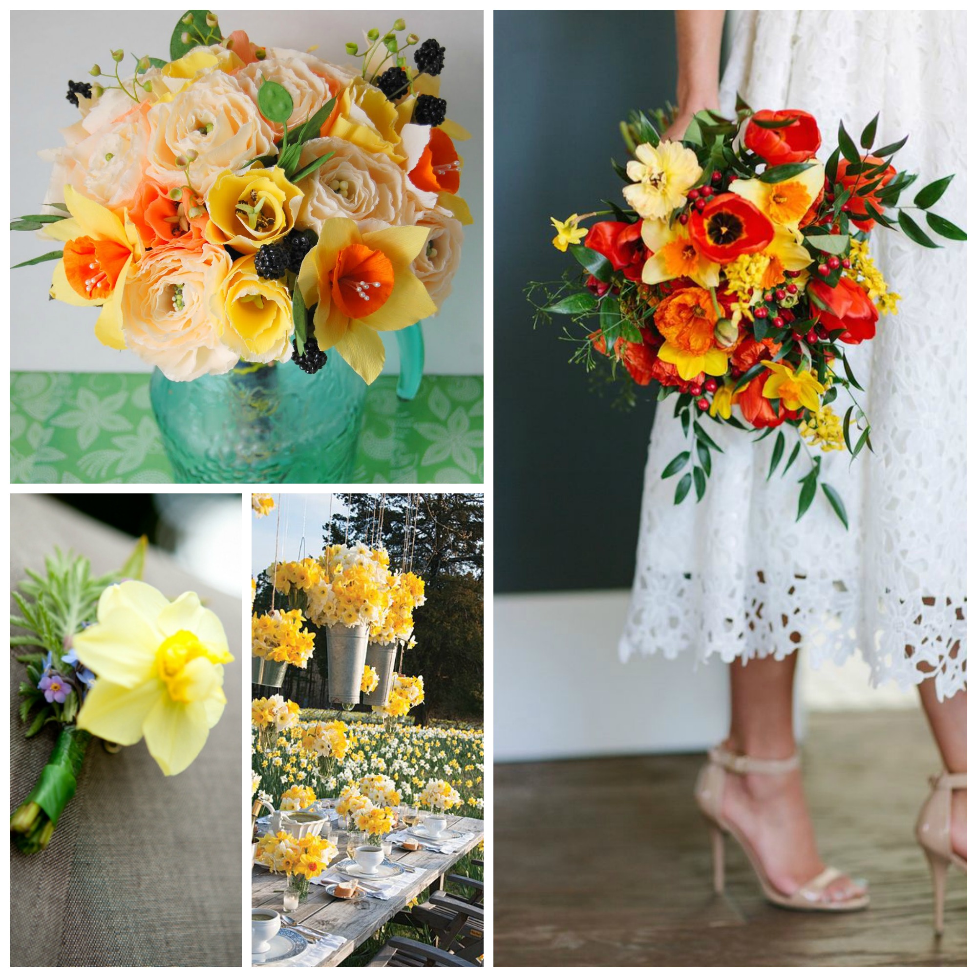 orange and yellow flowers roses poppies wedding bouquet