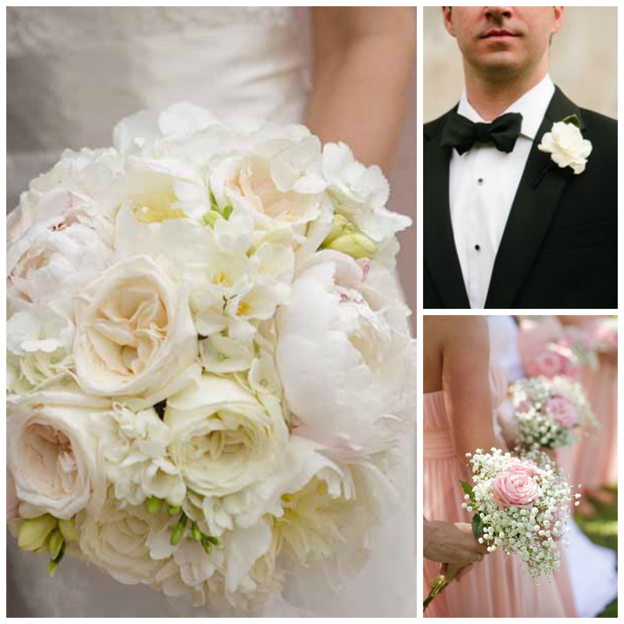 gardenia bouquets and boutonnieres collage pink neutral