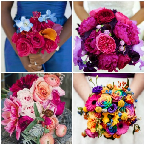 wedding bouquets collage featuring 2018 color trends