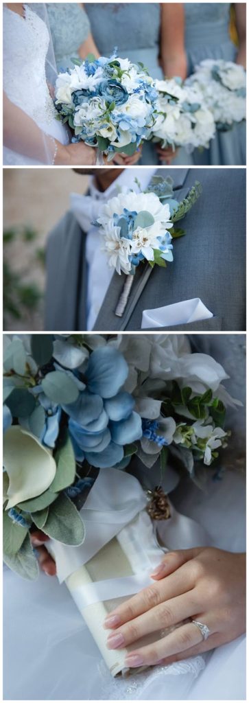 blue hydrangea silk wedding flowers at Seven Oaks Country Club near Pittsburgh